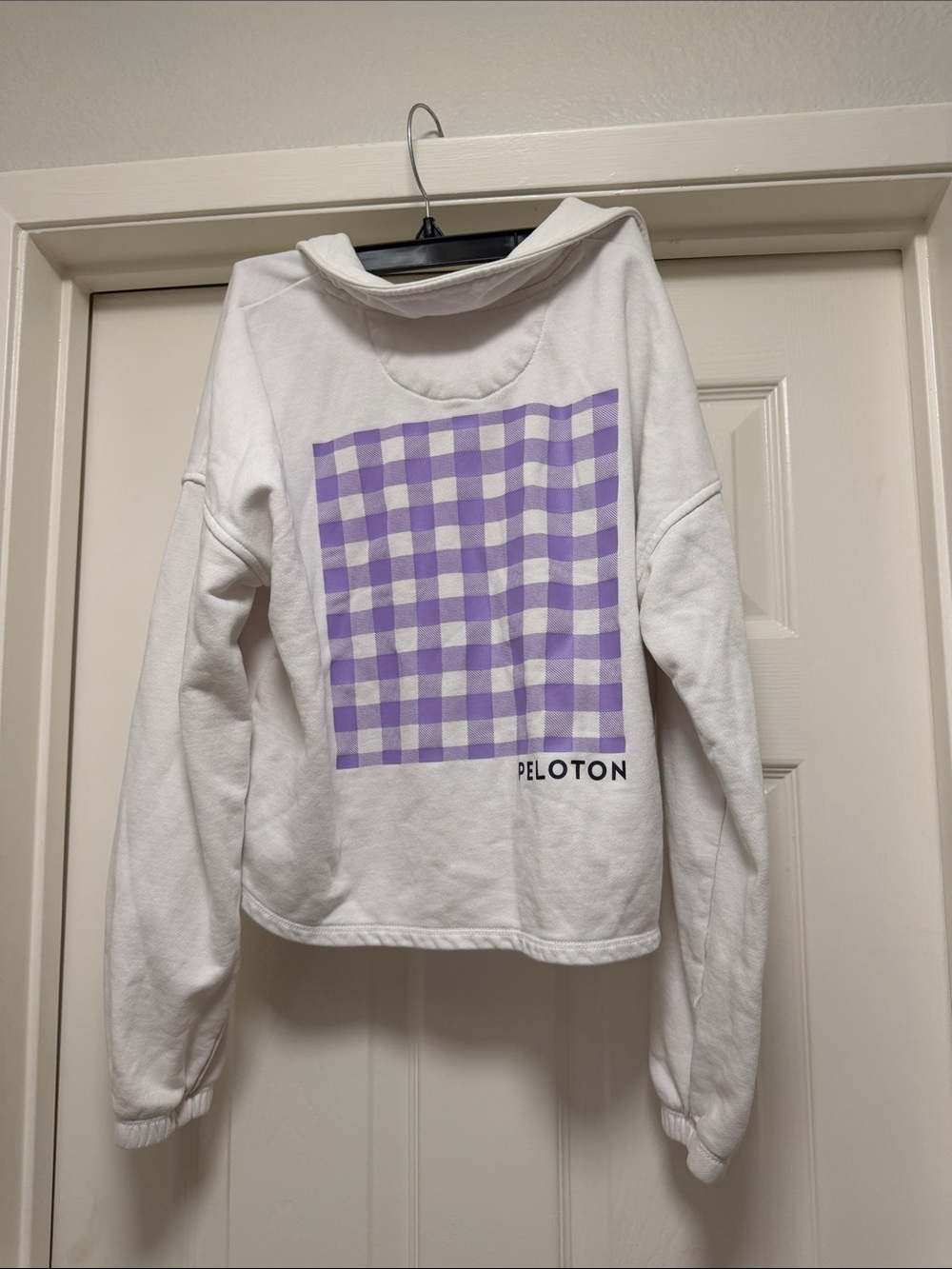 Peloton White and Purple Pullover Collared Sweater